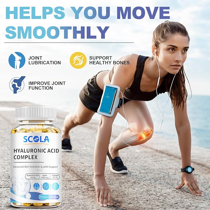 Hyaluronic Acid Supplements - Advanced Skin Hydration & Joint Support with 250 mg Hyaluronic Acid, Vitamin C, Collagen, and 10000 mcg Biotin - Anti-Aging, Skin, Supplement - 60 Vegan Capsules