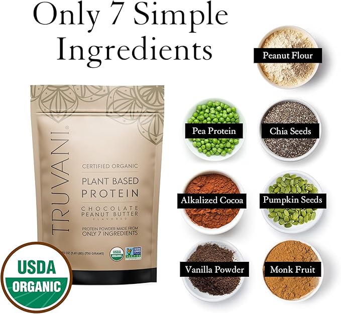 Truvani Vegan Pea Protein Powder 20g Organic 20 Servings
