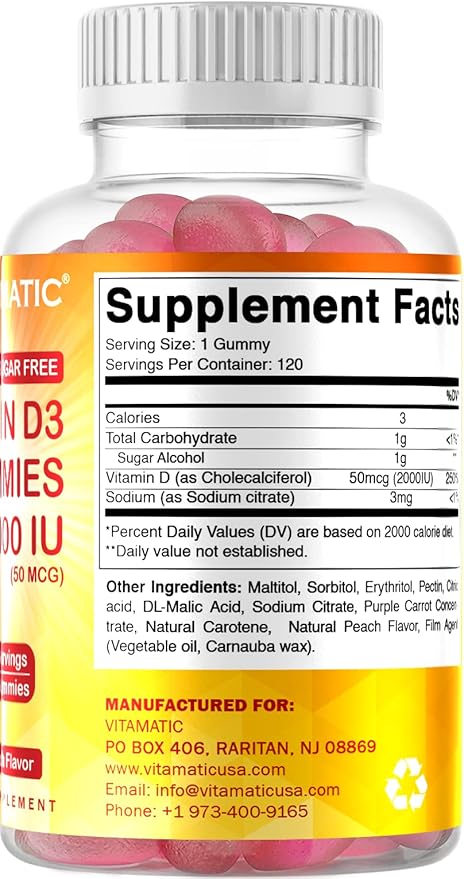 Vitamatic Sugar Free Vitamin D3 2000 IU 120 Pectin 120 Servings