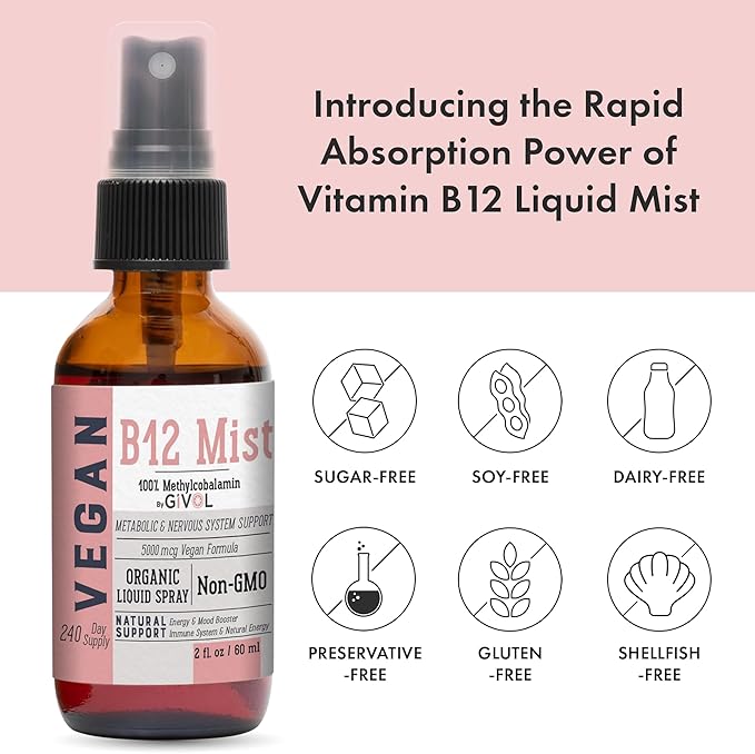 Organic Vegan Vitamin B12 Supplement Liquid 5,000mcg Methylcobalamin 240 Days