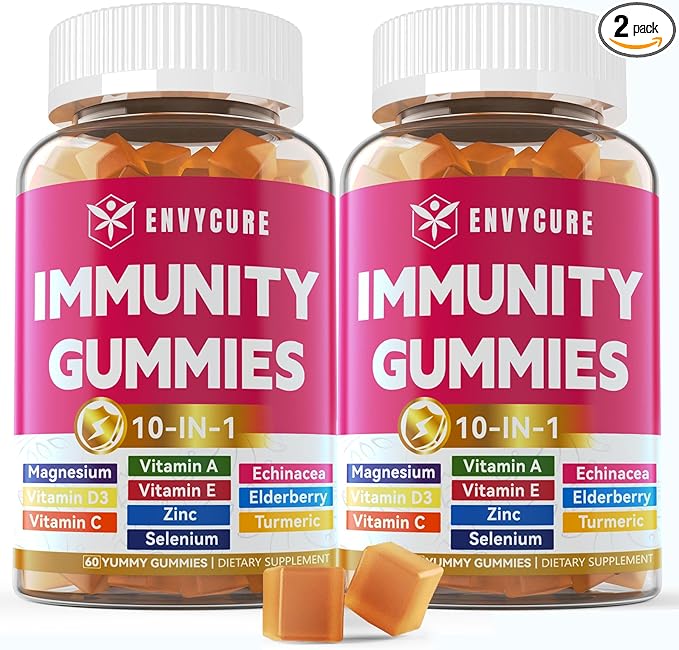Multivitamin Gummies Daily Immunity Booster, Natural Herbal Elderberry, Echinacea, Turmericm, Vitamin A C, D3 5000IU, E, Zinc, Selenium, Magnesium Support Immune, Cellular Health & Bone Strong, 2 Pack