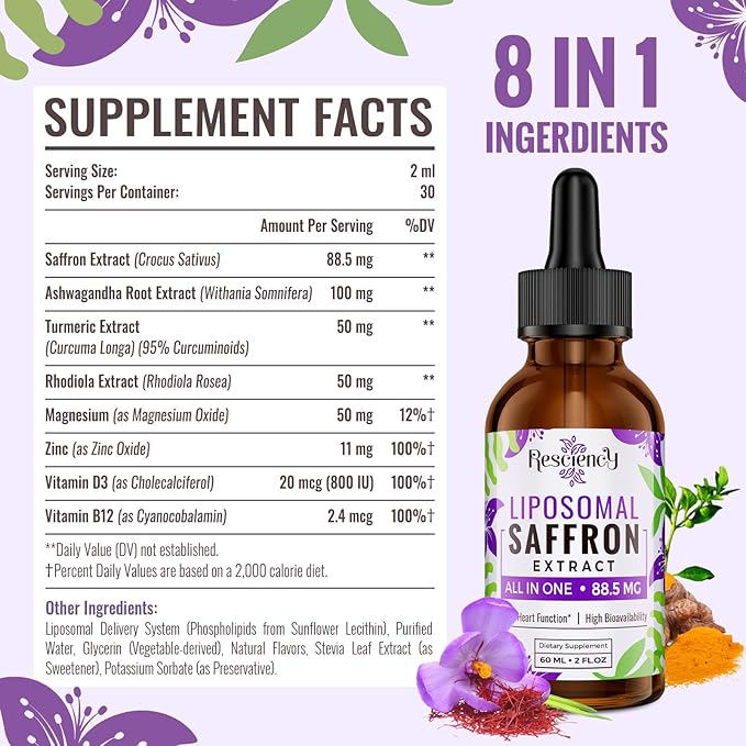 Saffron Supplements - 88.5 mg Liposomal B12 & D3, 60 60 ml, 30 Servings