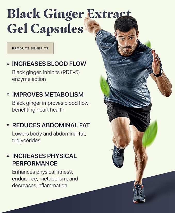 Marcapa Black Ginger Root Supplement - 60 Softgels | Organic Ginger Extract for Cardiovascular & Metabolic Support | Enhanced Energy & Endurance | Optimal Absorption with Olive Oil