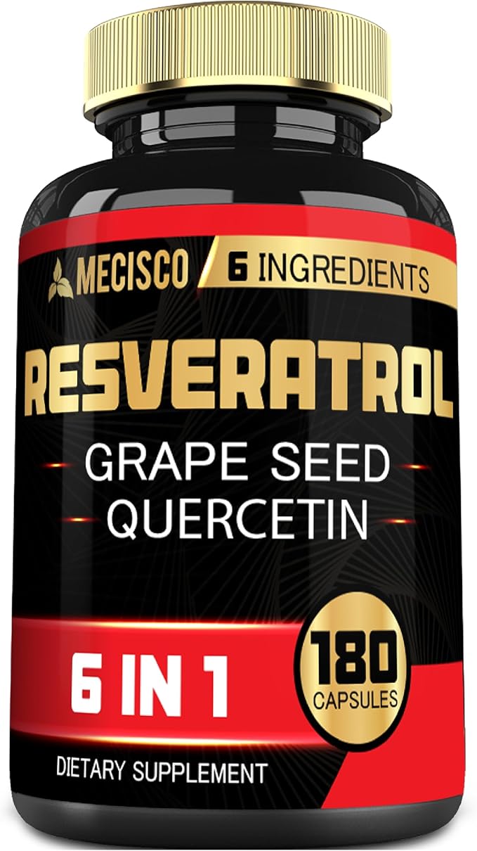6in1 Trans Resveratrol Supplement with Grape 1000mg Organic 180 Capsules