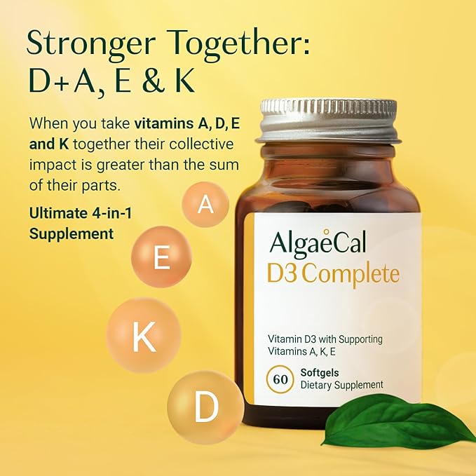ALGAECAL 4-in-1 Vitamin D3 K2 Complete D3 K2, K2, A, 3 Month