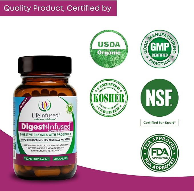 Life Infused - Premium Digestive Enzyme 21 Plant-Based 72 Key 90 Caps