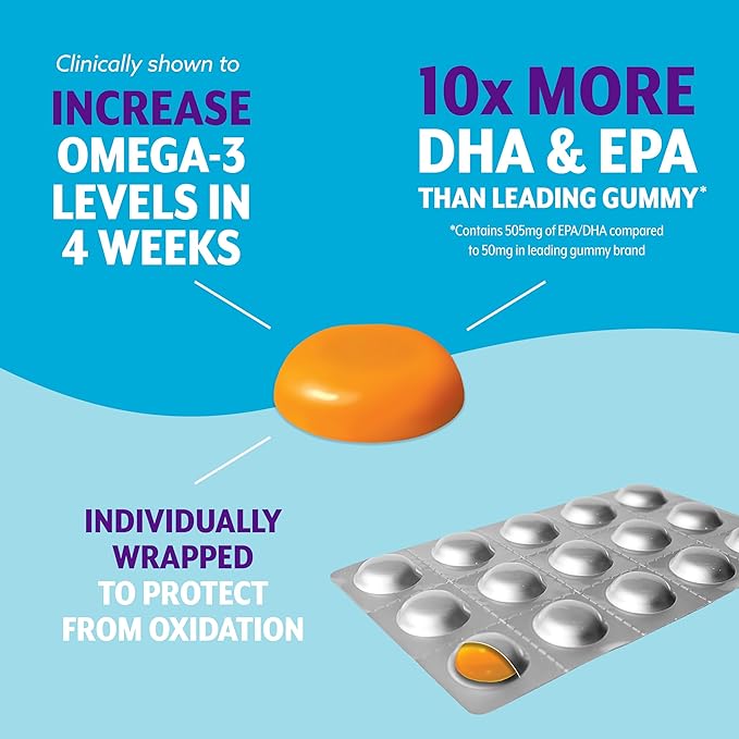 Viactiv Omega 3 Fish Oil Gummies. EPA DHA Supplement for Heart Health and Brain Health, 30 Sugar Free Gummy Vitamins, 1pc Serving