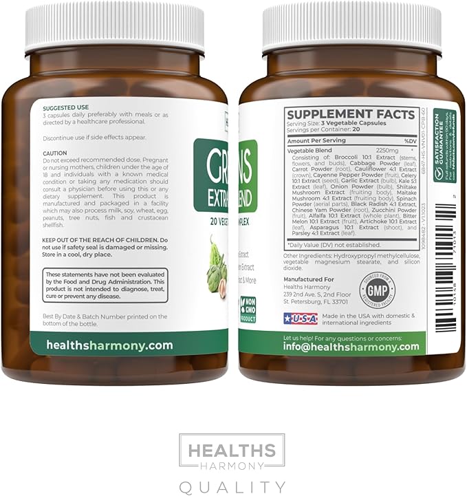 Super Greens Antioxidants Superfoods 2250mg Supplement 20 Ingredients 60 Capsules