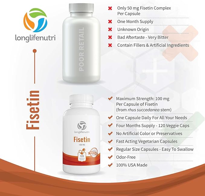 Fisetin Supplement 100mg 120 Vegetarian Capsules