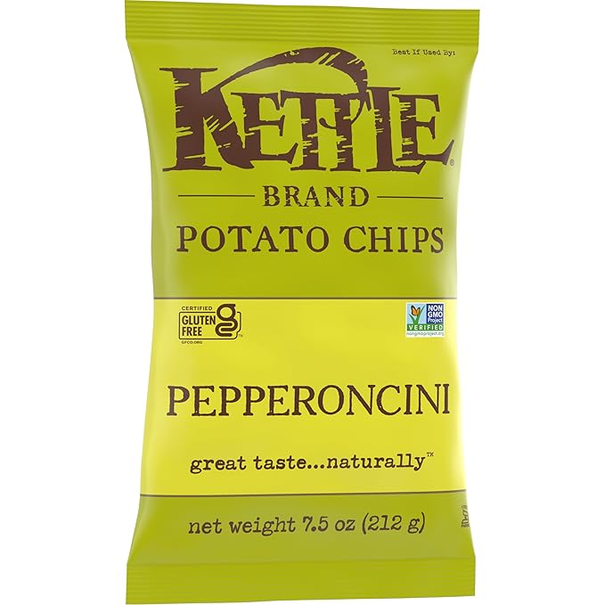 Kettle Brand Potato Chips, Pepperoncini Kettle Chips, 7.5 Oz (Pack of 12)