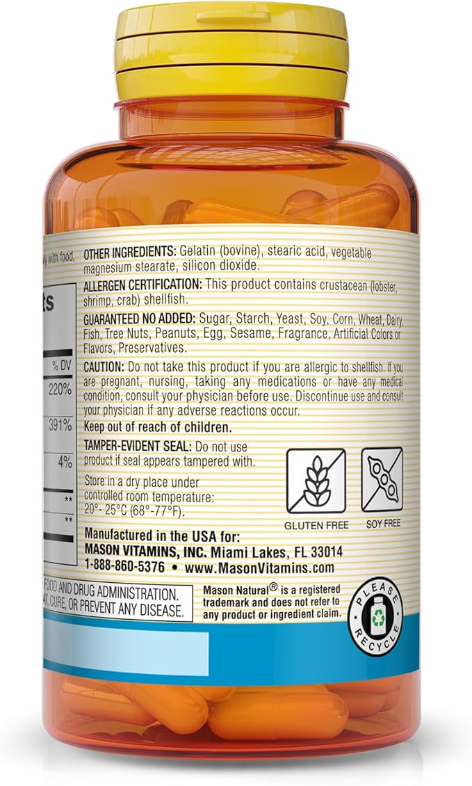 MASON NATURAL Glucosamine Chondroitin 1500/1200 100 Capsules, 1 Month