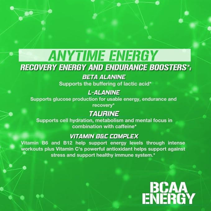 EVL BCAAs Amino Acids Powder - Rehydrating BCAA Powder Post Workout Recovery Drink with Natural Caffeine - BCAA Energy Pre Workout Powder for Muscle Recovery Lean Growth and Endurance - Green Apple