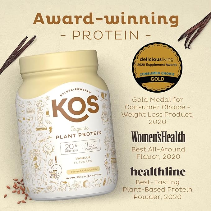 KOS Vegan Protein Powder Erythritol Free, 28 Servings