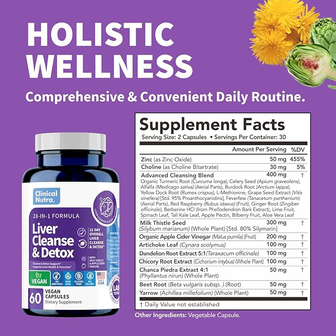 28-in-1 Liver Cleanse with Milk Thistle, 60 Vegan