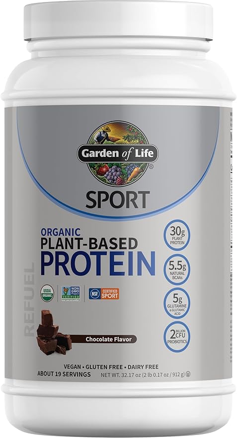 Organic Vegan Sport Protein Powder, Chocolate 30g Plant 19 Servings