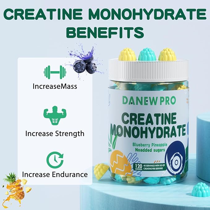 Creatine Monohydrate Gummies 5000mg for Men & Women, Creatine Monohydrate for Muscle Strength, Muscle Builder, Energy Boost, Pre-Workout Supplement(120 Count)-Blueberry Pineapple Flavor.