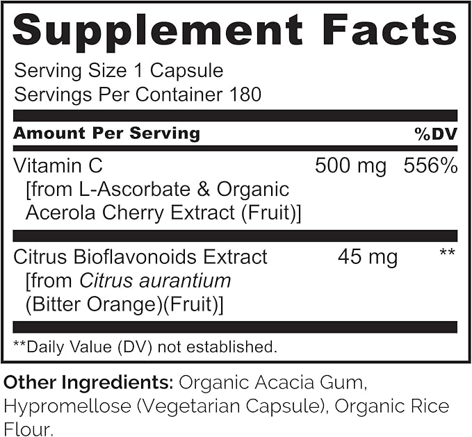 NATURELO Vitamin C with Organic Acerola 500 mg 180 Capsules