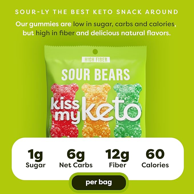 Kiss My Keto Gummies Candy – Low Carb Candy Sour Bears, Keto Snack Pack – Healthy Candy Gummys – Vegan Candy, Keto Gummy Candy – Keto Candy Gummies (32-pack)