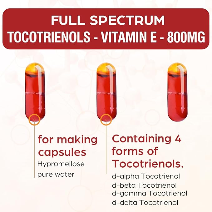 Tocotrienol Supplement Full Spectrum, Cutting-edge Fusion 800mg,Powerful Antioxidant,Cardiovascular,Highest 60 Liquid-Filled