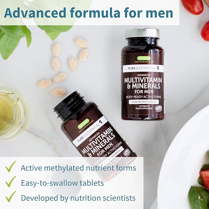 Igennus Methylated Men's Multivitamin, MTHFR Supplement with Active B-Vitamins, 21 Highly Bioavailable Nutrients, Multivitamin for Sustained Release, Clean Label, Non-GMO & Halal 180 Tablets