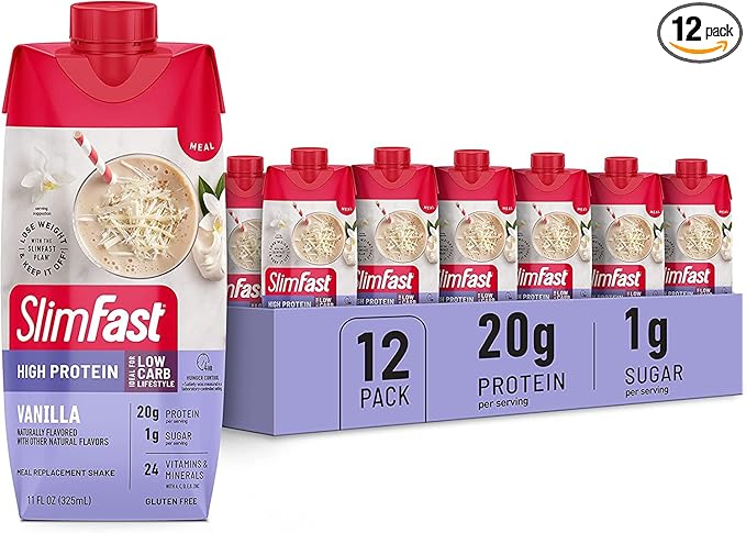 SlimFast Protein Shake, Vanilla- 20g Protein, 24 Vitamins 12 Count 1)