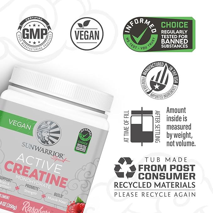 Creatine Monohydrate Powder Micronized PreWorkout Recovery Supplement | Support Muscle Building Strength Training Cognition | Vegan & Keto Friendly Easily Mixes (50 Servings) Raspberry Active Creatine