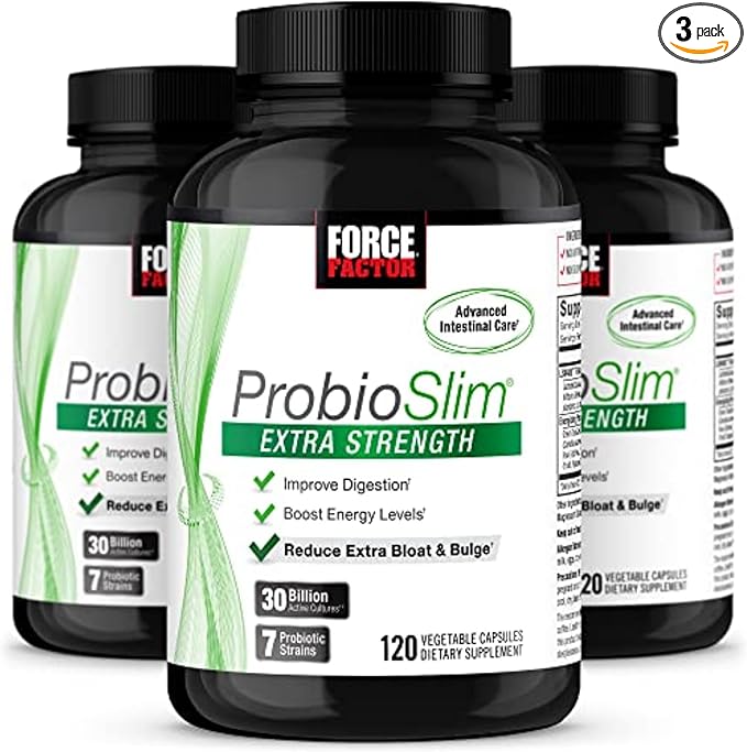 Force Factor ProbioSlim Extra Strength Probiotic Supplement for Women and Men with 30 Billion CFUs and Green Tea Extract for Gut Health Support, Bloating and Gas Relief, 120 Count (Pack of 3)
