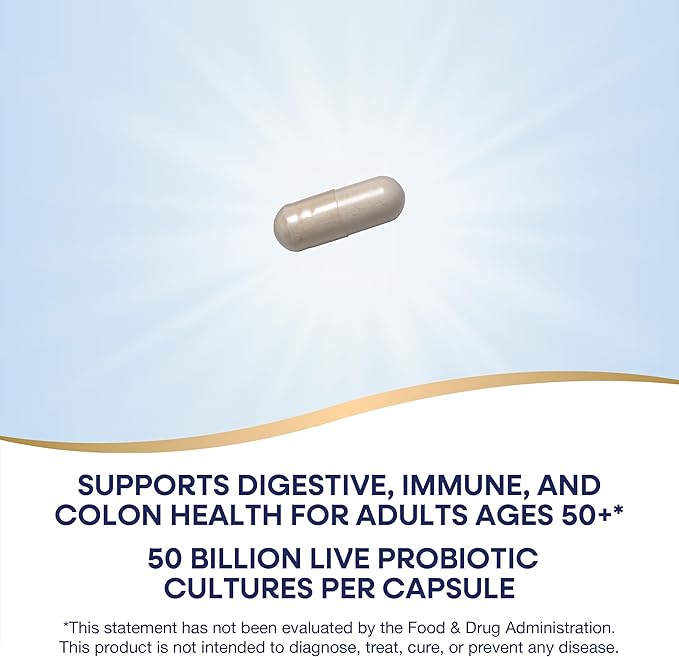 Nature’s Way Fortify Extra Strength† Probiotic Age 50+, 50 Billion Live Cultures, 11 Strains, Prebiotics, Digestive Health*, Immune Support*, Colon Health*, 30 Capsules (Packaging May Vary)