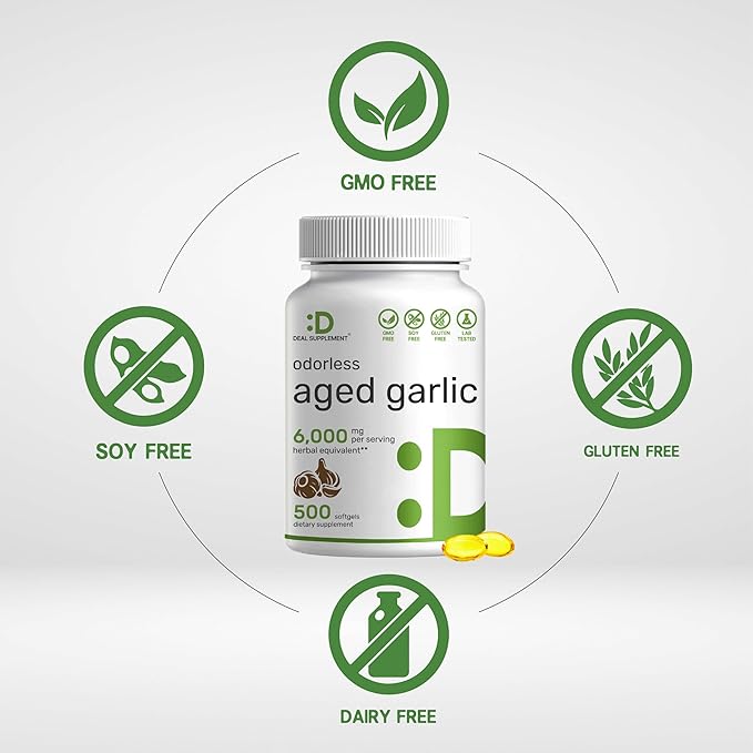 DEAL SUPPLEMENT Odorless Aged Garlic Pills, 6,000mg Per 500 Softgels 24:1 Garlic