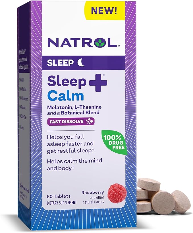 Natrol Sleep + Calm Melatonin 6mg 50mg and 60 Raspberry-Flavored 60 Day