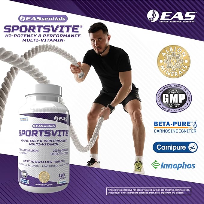 SportsVite High Potency Multivitamin for Athletes | Vitamin & Mineral Nutrient Blend | 2300mg Beta Alanine, 2000mg Carnitine Tartrate | 180 Tablets