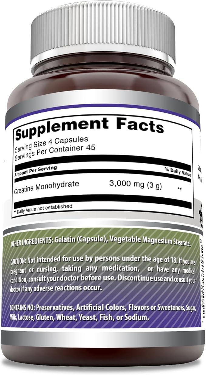 Amazing Formulas Creatine Monohydrate Supplement | 3000 Mg per Serving | 180 Capsules | Non-GMO | Gluten-Free | Made in USA