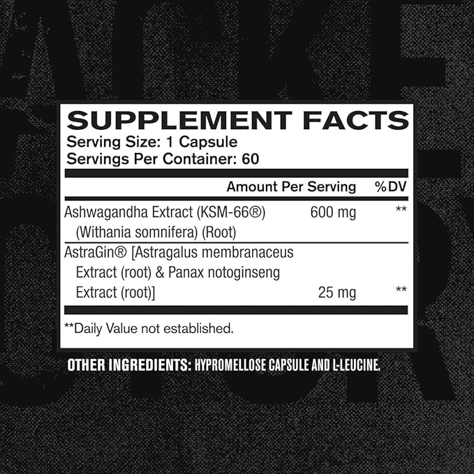 Jacked Factory Ashwagandha Root Extract (KSM-66 Ashwagandha) w/ 5% Withanolides - Supplement for Natural Stress Relief, Cognitive Function, Vitality, and Mood Support - 60 Veggie Capsules