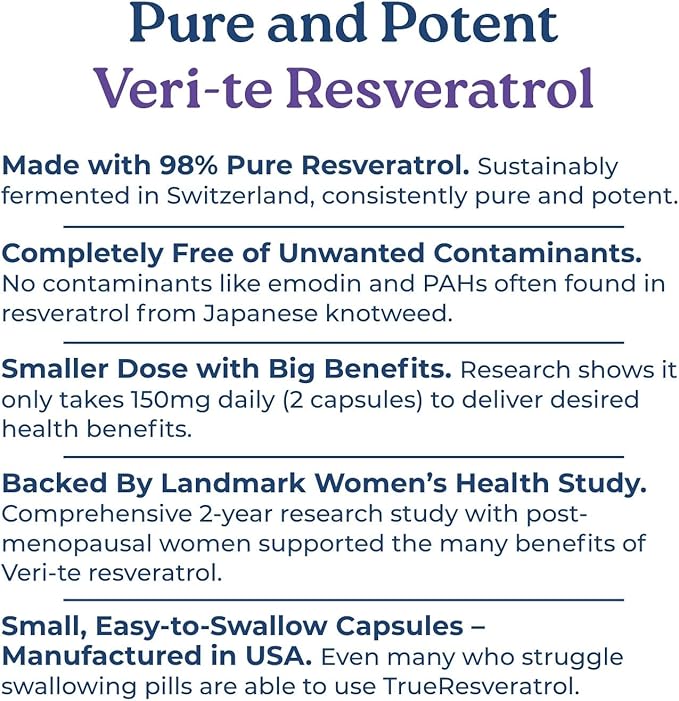 NatureCity TrueResveratrol – Resveratrol Supplement & Anti-Aging Support with 75mg Trans-Resveratrol (98% Pure Veri-te) for Heart, Immune, Bone & Cognitive Health | 60 Veggie Capsules