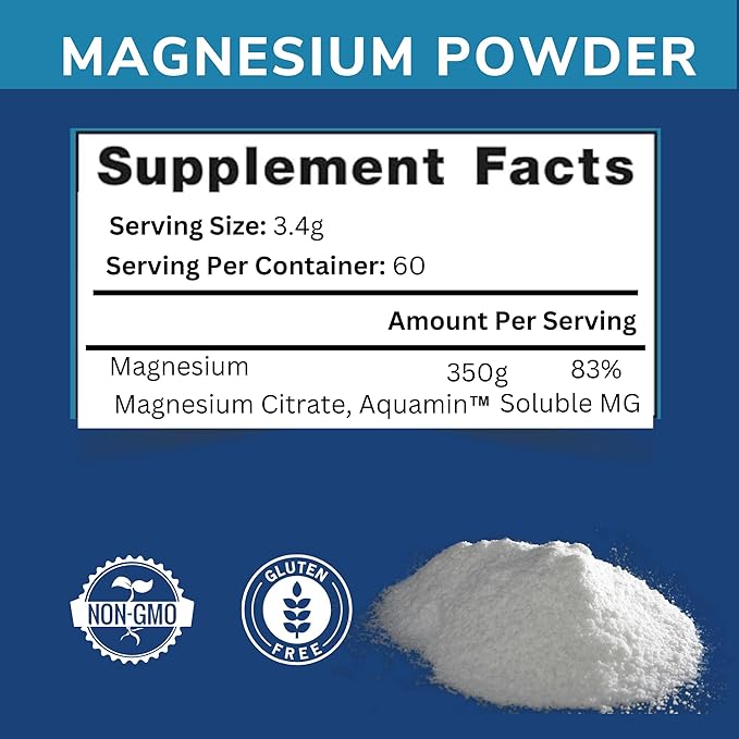 Pure Magnesium Citrate Aquamin Powder Dietary 204 Grams 60 Servings