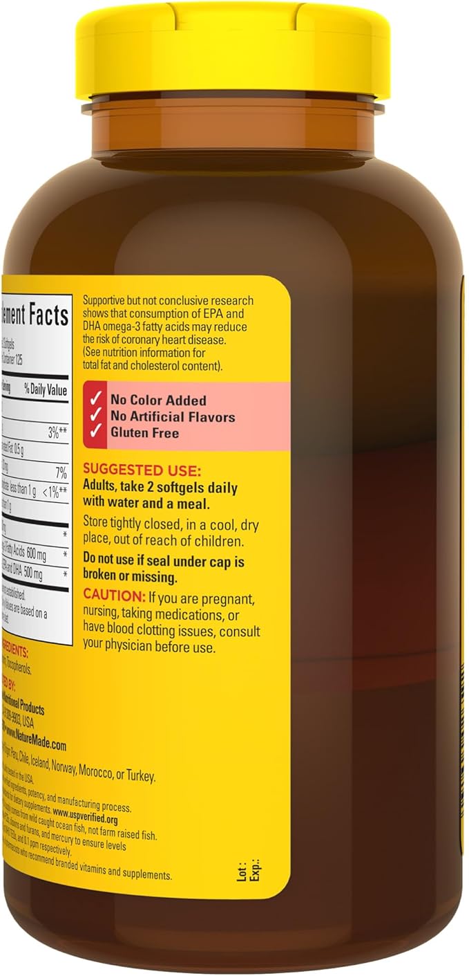 Nature Made Fish Oil 1000 mg 3 Fish 3 Supplement 250 Softgels, 125 Day