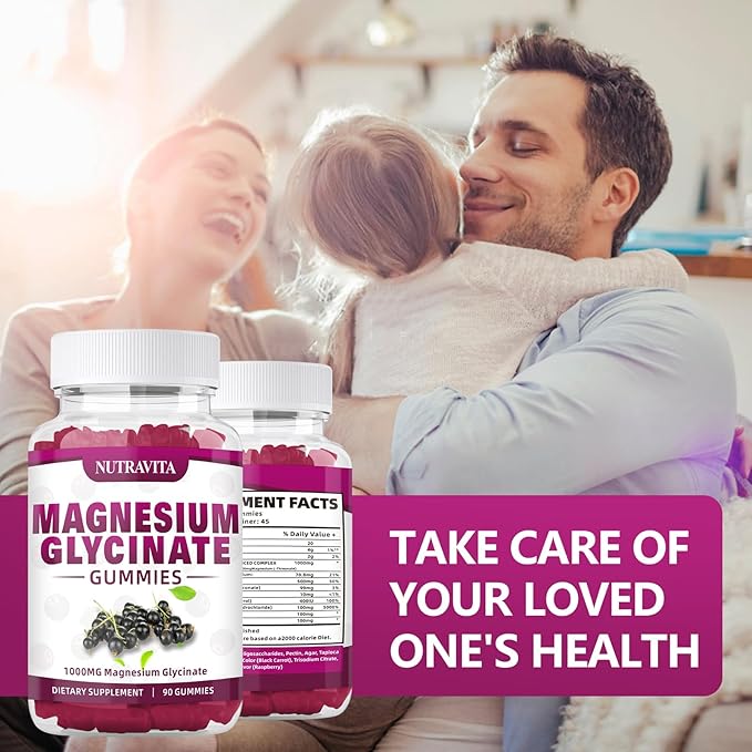 Magnesium Glycinate Gummies 1000mg with Magnesium B6, CoQ10, CoQ10, Calcium,Supports 90 Elderberry