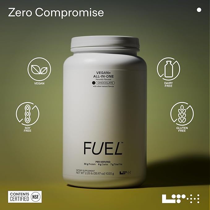 Fuel Vegan & All-in-One - Trusted by Life Time Fitness Members - 30g Protein - Plant-Based Protein Meal Replacement - Vitamins, Minerals, Digestive Enzymes & Probiotics - Chocolate, 20 Servings