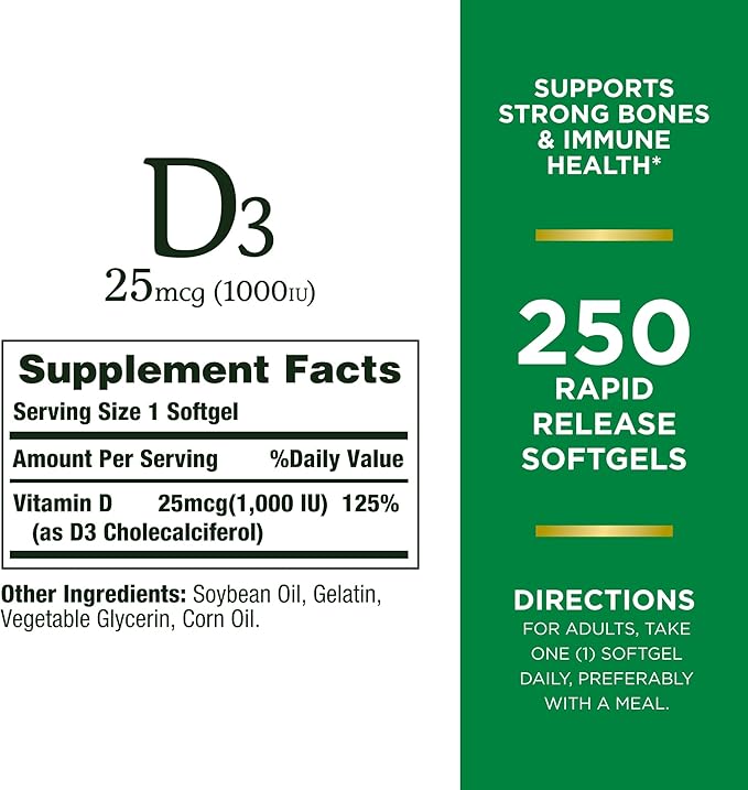 Nature's Bounty Vitamin D3 1000 IU, 250 Rapid