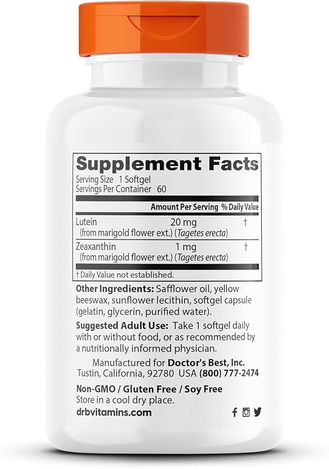 Doctor's Best Lutein with Gluten Free, 60 Softgels