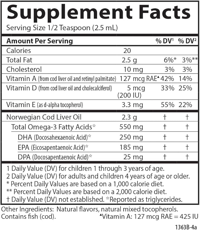 Carlson - Kid's Cod Liver Oil, 550 mg Omega-3s, Vitamins D3, Wild 250 mL