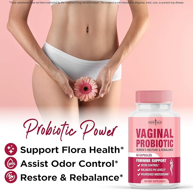 NEW AGE Vaginal Probiotics for Women with Prebiotics, Cranberry Extract, and a Lactobacillus Probiotic Blend, Supports Healthy pH Balance, Odor Control, Vaginal Flora - 60 Capsules