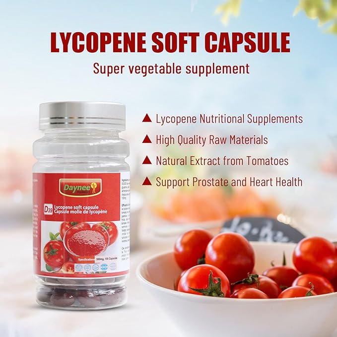 AIHIYO Lycopene Soft Capsule, 100mg Tomato Supplement Extract, Organic Complex Formula, 500mg Per Capsule, 100 Softgel