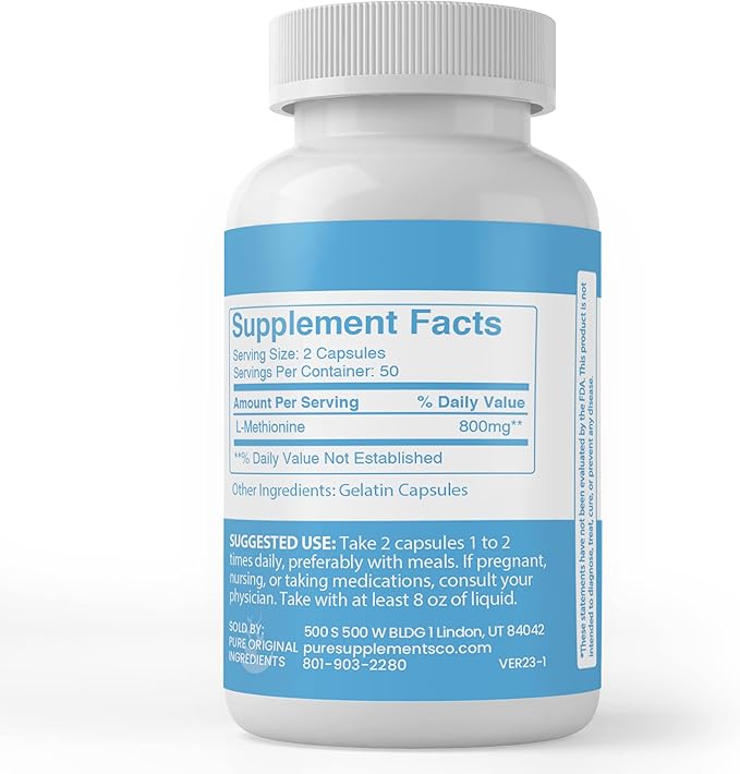Pure Original Ingredients L-Methionine (100 Capsules)