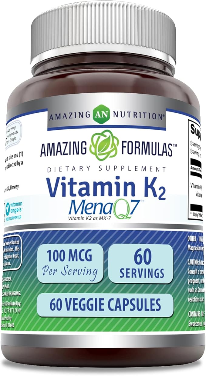Amazing Formulas Vitamin K2 Menaq7 MK7 Supplement 100 Mcg (1 Pack, 60 Count)