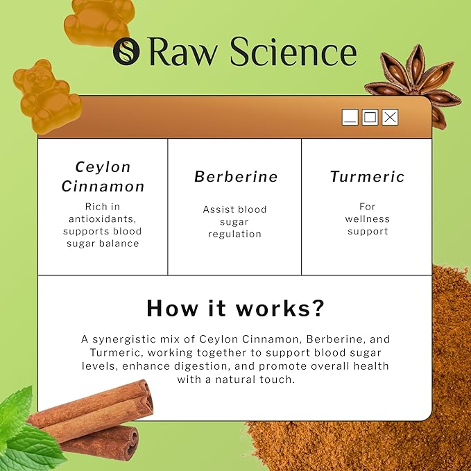 Cinnamon Gummies - Blood Support - Ceylon Cinnamon & Cinnamon Bark 2000MG Blend Supplements, Berberine, Turmeric, Gymnema Sylvestre, Bitter Melon, Psyllium Husk, Chromium - 60 Gummies