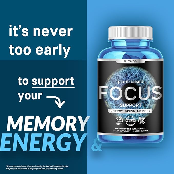 PYTHON FOCUS Brain Health Supplement 2 Eye D3, K2 K2 & B6, Zinc, 60 Vegan