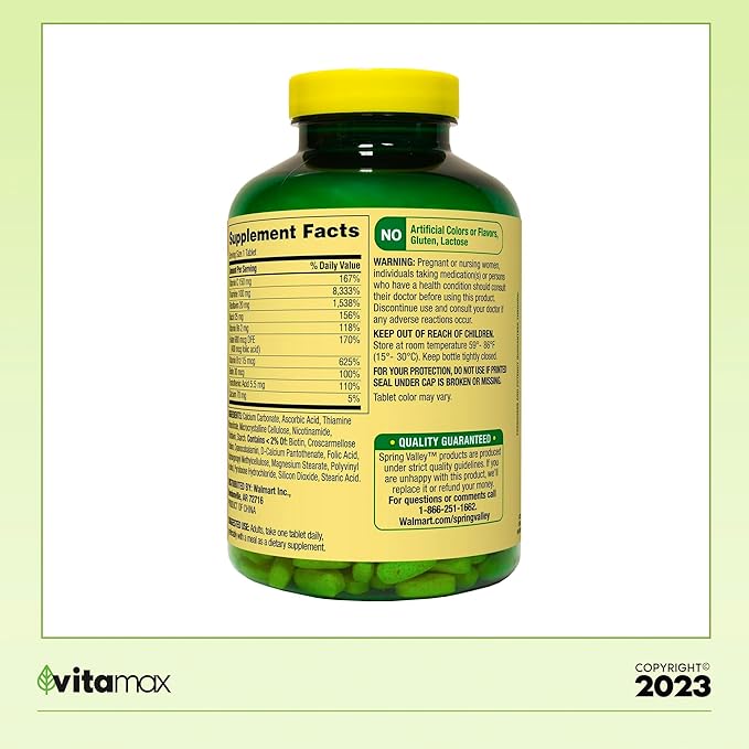 Spring Valley Super Vitamin B-Complex Tablets 500 Count 16 Months (2 Items)