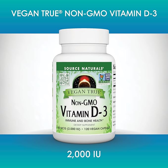 Source Naturals Vegan True, Non-GMO Vitamin D-3, Dietary Supplement for Immune and Bone Health*, 2,000 IU - 90 Capsules