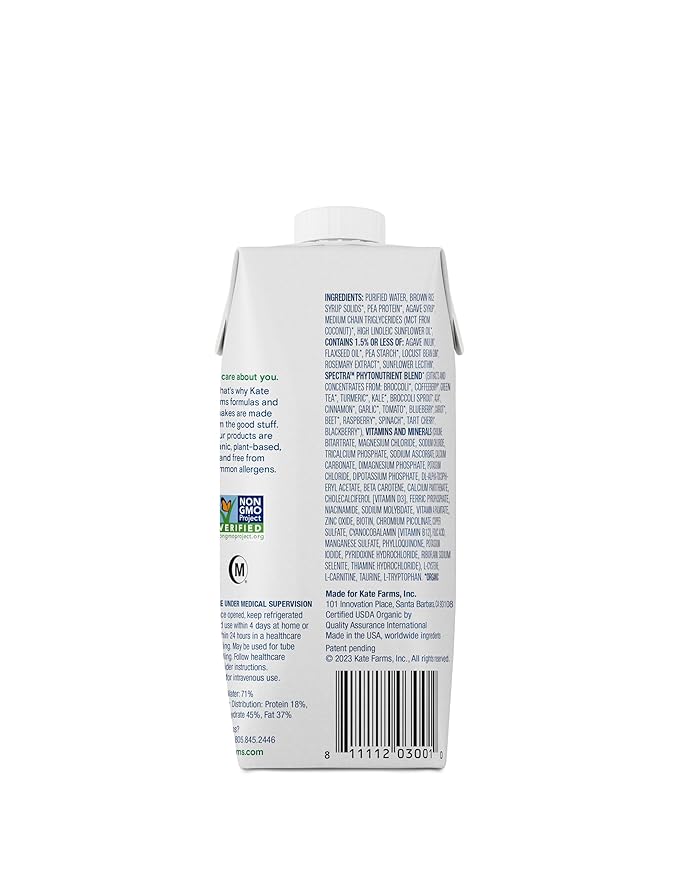 KATE FARMS Organic 1.4 High Calorie 20g Protein, 27 Vitamins 11 oz (12 Pack)
